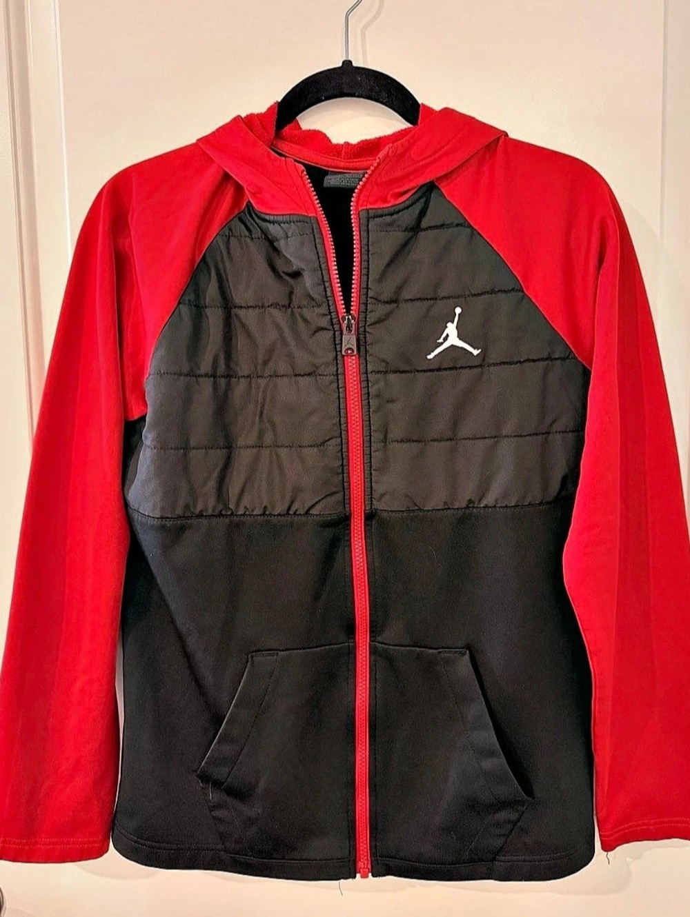 Jordan Boys’ Red & Black Full-Zip Hooded Jacket, Size XL (Ages 13–15)
